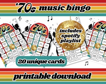 70s Music Bingo Game | 20 Printable Cards (PDF Download)