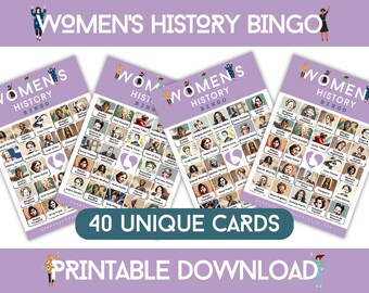 Women's History Month Bingo Game | International Women's Day Bingo 40 Cards | Women's History Month Activity | Educational Games | Printable