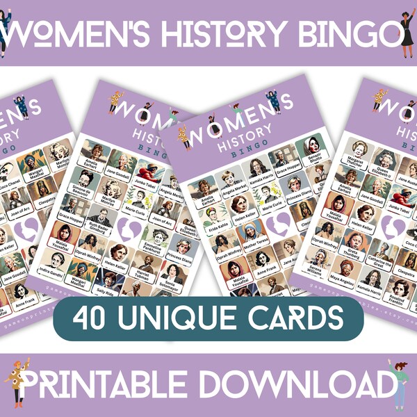 Women's History Month Bingo Game | International Women's Day Bingo 40 Cards | Women's History Month Activity | Educational Games | Printable