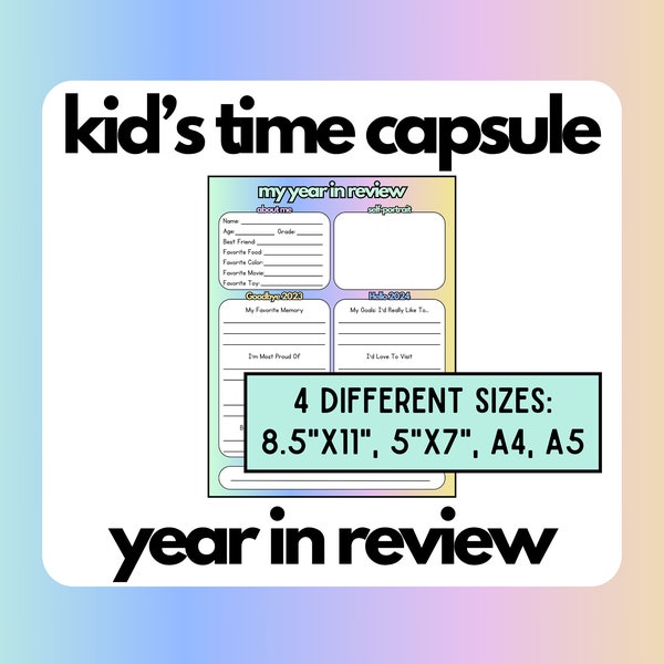 Kids Time Capsule | Kids Year In Review | New Years Eve Kids Game | Kids New Year Activity | NYE Party Game | Printable Game | PDF Download