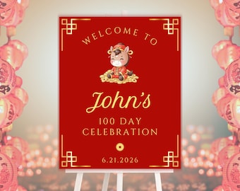 Cartel de bienvenida para la celebración del centenario del Año del Caballo (editable e imprimible)