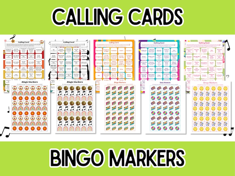 5 music bingo games - 60s, 70s, 80s, 90s, 2000s music bingo