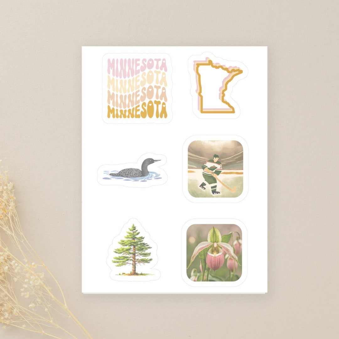 Mn Tags Sticker Minnesota Sticker Sheet | Minnesota State Symbols | 6 Kiss-cut Vinyl ...