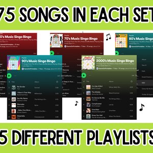 5 music bingo games - 60s, 70s, 80s, 90s, 2000s music bingo