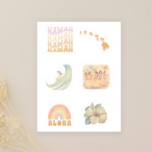 Hawaii Sticker Sheet | Hawaii State Symbols | 6 Kiss-Cut Vinyl Sticker Decals | Laptop Stickers | Journal Stickers | Waterproof Stickers