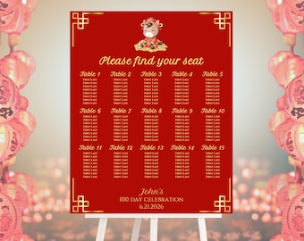 Plano de asientos para el Año del Caballo (100 días): Fiesta del Huevo Rojo (PDF editable)