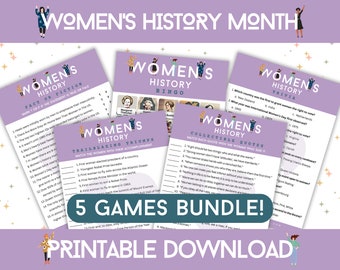 Paquete de juegos del Mes de la Historia de la Mujer / Juegos del Día Internacional de la Mujer / Actividad del Mes de la Historia de la Mujer / Juegos educativos / Juegos imprimibles