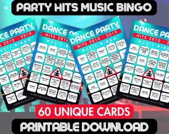 2010s Party Hits Music Bingo | 2010s Music Bingo With Playlist | 60 Bingo Cards | 2010s Dance Party Music Bingo | Printable Games