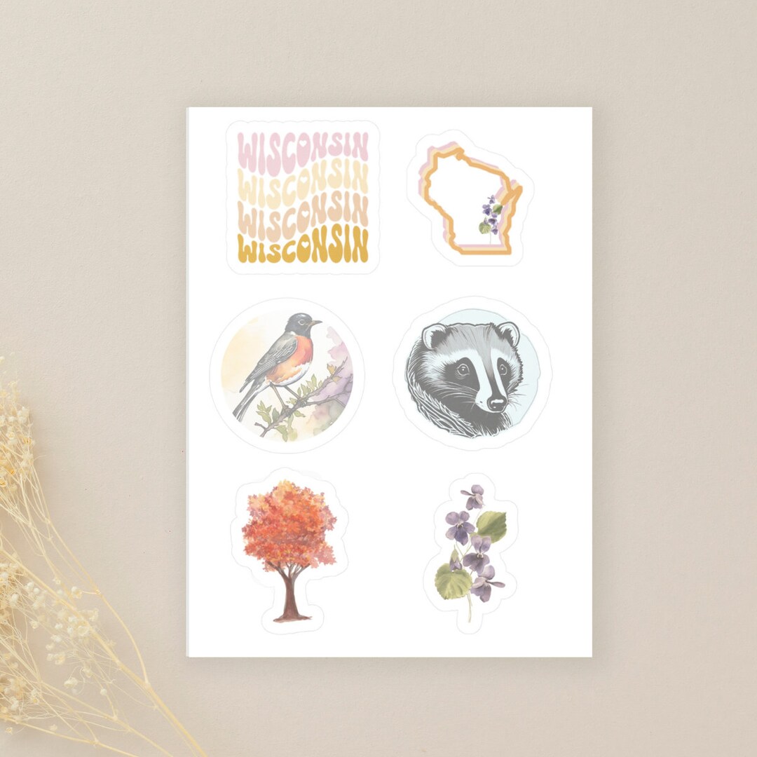 Wisconsin Sticker Sheet | Wisconsin State Symbols | 6 Kiss-cut Vinyl ...