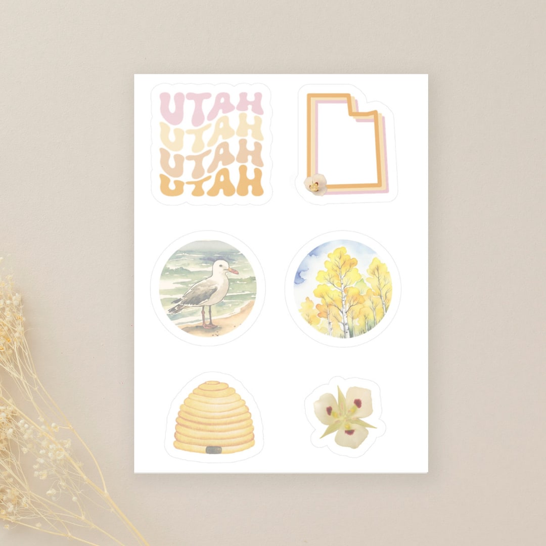 Utah Sticker Sheet | Utah State Symbols | 6 Kiss-cut Vinyl Sticker