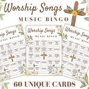 Bingo de música cristiana / Bingo de música de Pascua / Bingo de canciones de adoración / 60 tarjetas de bingo / Juegos bíblicos / Juegos de Pascua imprimibles / Descarga digital