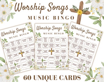Christian Music Bingo | Easter Music Bingo | Worship Songs Bingo | 60 Bingo Cards | Bible Games | Easter Printable Games | Digital Download