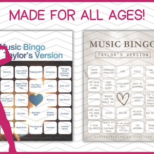 taylor swift music bingo