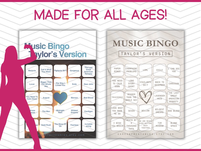 taylor swift music bingo