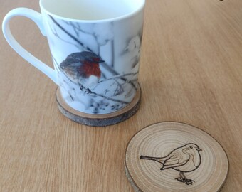 Robin Coaster: Handmade Wildlife Sustainable Gift,  British Bird Lover Gift, UK Wood Home Decor
