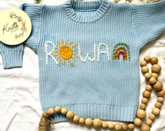 Suéter personalizado con nombre bordado a mano para bebés y niños pequeños / suéter con nombre personalizado / suéter con nombre de bebé / traje de niña recién nacida que regresa a casa