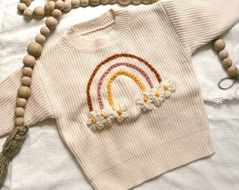 Hand Embroidered Design Sweater for Babies & Toddlers | Custom Design Sweater | Birthday Sweater | Rainbow Sweater