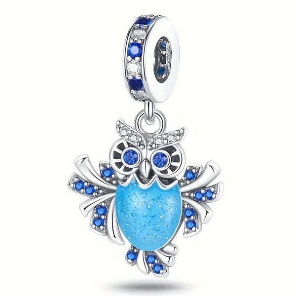 Pandora type pendant charms in S925 sterling silver Charm adaptable to other similar bracelets and accessories Owl Luminous Beads