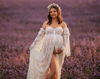 Ursula women's maternity , Boho dress, Lace Vintage dress, Pregnancy photo shot, Photo Props