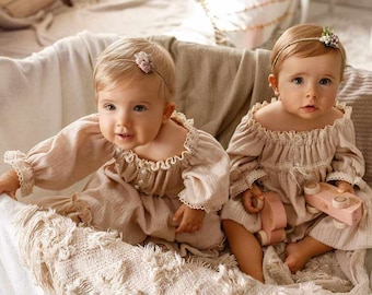 Kleines Blanka Boho Vintage-Kleid für Mädchen, aus Musselin für Fotosession, Foto-Requisiten