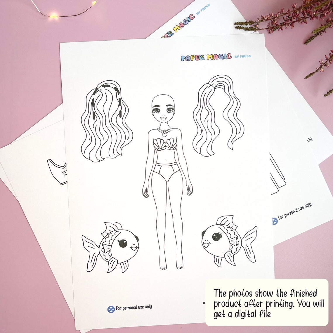 Mermaid Coloring Paperdoll Printable Mermaid Paper Doll Coloring Pages ...
