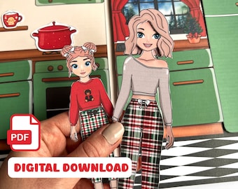 Christmas Paper Dollhouse: Printable Holiday Busy Book with Dolls & Kitchen | Pretend Play