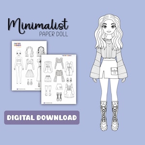 Minimalist Coloring Pages Printable Paper Doll Activity for Kids Coloring Pages Color book kids Digital coloring Minimalist coloring fashion