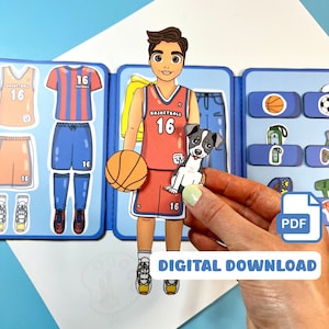 Libro di attività per bambini con bambola di carta stampabile, libro di attività per bambini con bambola di carta, attività sportive, libro tranquillo, attività stampabili per bambini in età prescolare, attività per bambini in età prescolare