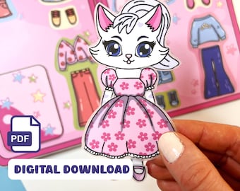 Katze-Papierpuppe: Ankleidespiel für Kleinkinder (Digitaler Download)