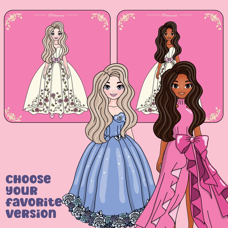 Printable Paper Doll Princess Paperdoll Princess Dresses Etsy
