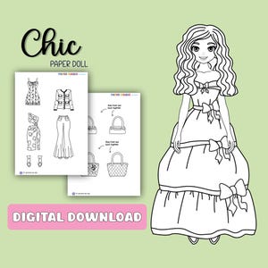Coloring pages Chic Paper doll dress up doll coloring clothes toys coloring Printable gift for kids cute coloring for kids