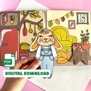 Printable Bunny Treehouse Dollhouse - Paper doll activity for kids Quiet Book