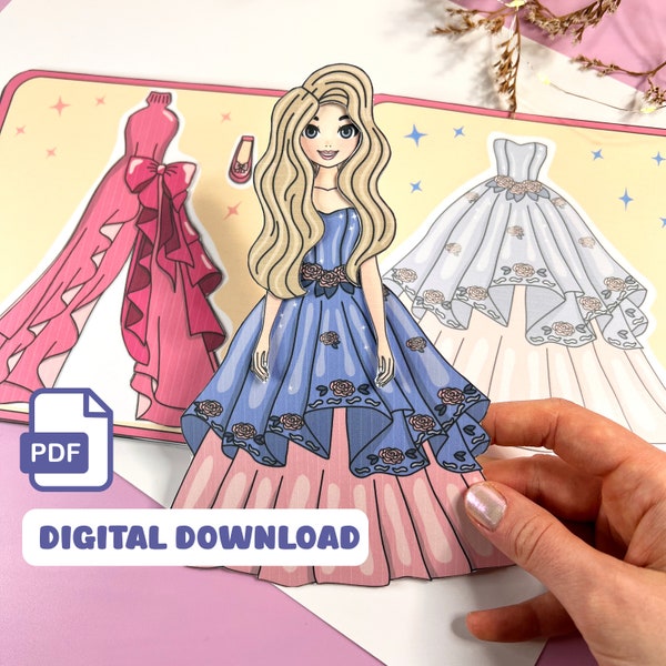 Printable Paper Doll Princess Paperdoll Princess dresses activity book dress up doll Princess Dress up Kit printable paper doll clothes