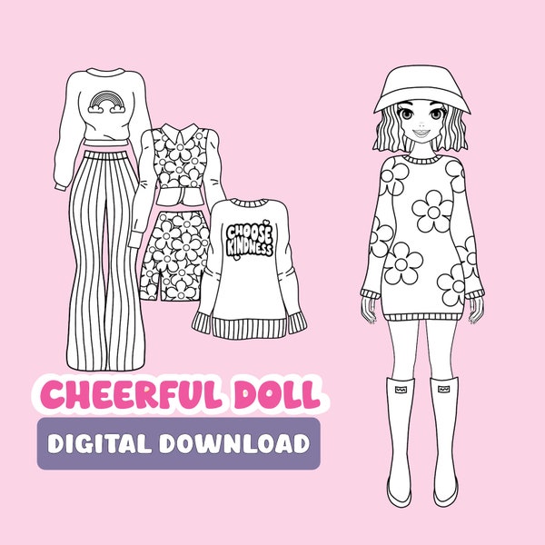 Cheerful coloring pages Paper doll dress up paper doll quiet book pages Activity for Kids Coloring Pages Paperdoll Coloring Sheets Book