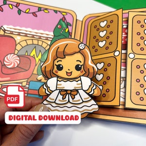 Bambola di carta Casa delle bambole di pan di zenzero di Natale Casa delle bambole di carta stampabile Bambola di carta di Natale Libro occupato Bambola di carta di Natale Regalo Kawaii per bambini