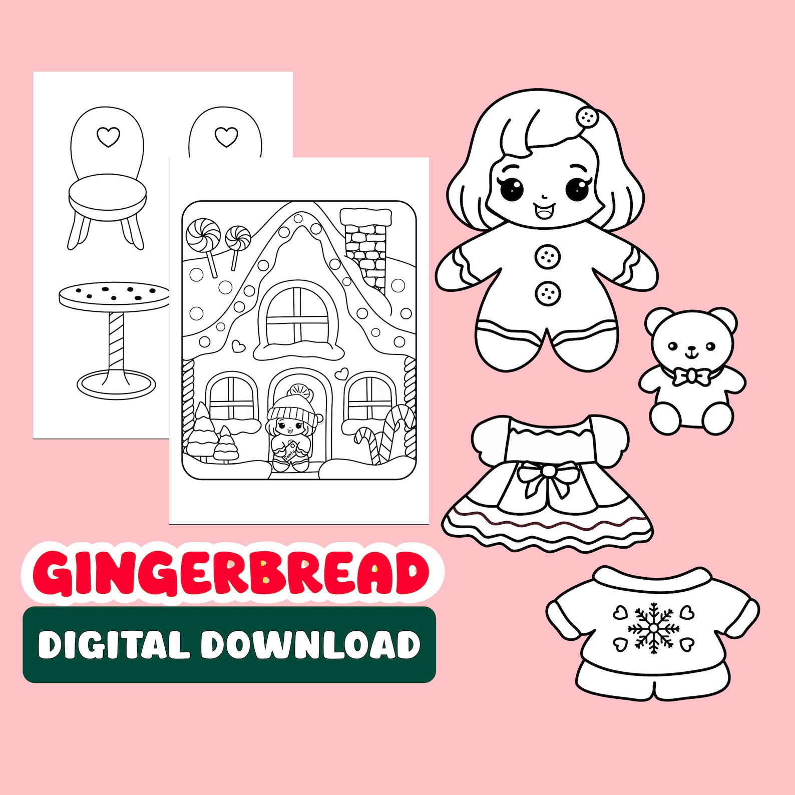 Christmas Coloring Pages Paper Doll House Coloring Pages Dress - Etsy