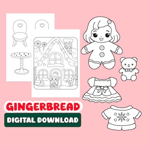 Pagine da colorare di Natale pagine da colorare di casa delle bambole di carta pagine da colorare per vestire la bambola Pagine da colorare di pan di zenzero pagine da colorare kawaii regalo con ritaglio per bambini