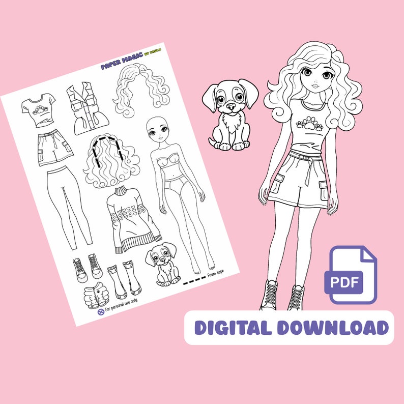 Paper doll coloring pages Paperdoll with dog dress up paper doll quiet ...