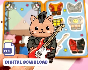 Punk-Rock Katze Papierpuppe: Dress-Up Kleinkind Aktivität (Digitaler Download)