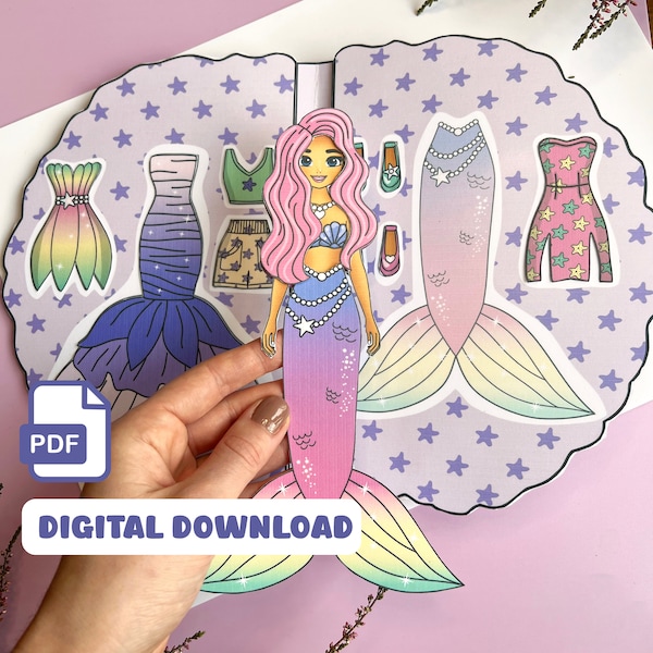 Paperdoll Mermaid Printable Paper doll mermaid paper doll house mermaid activity book dress up doll printable gift for kids
