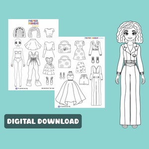 Paper Doll Coloring Pages Instant Download Printable Paper Doll Fashion Illustration Paperdoll Activity for Kids paper doll printables