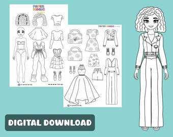 Paper Doll Coloring Pages Instant Download Printable Paper Doll Fashion Illustration Paperdoll Activity for Kids paper doll printables