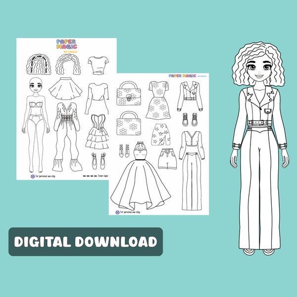 Paper Doll Coloring Pages Instant Download Printable Paper Doll Fashion Illustration Paperdoll Activity for Kids paper doll printables