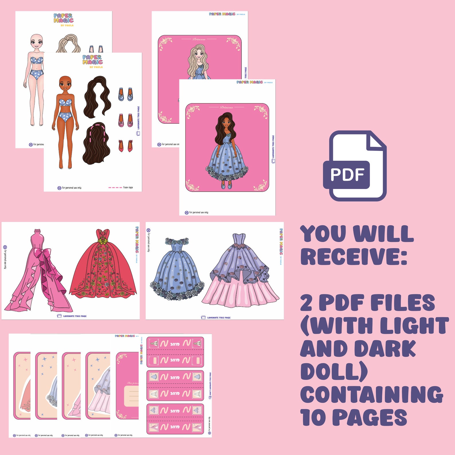 Printable Paper Doll Princess Paperdoll Princess Dresses Activity Book ...