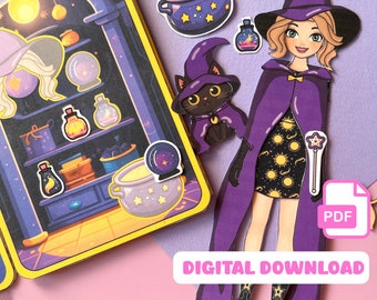 Witch Paper Doll Printable | Magical Busy Book & Pretend Play Activity for Kids (Digital Download)