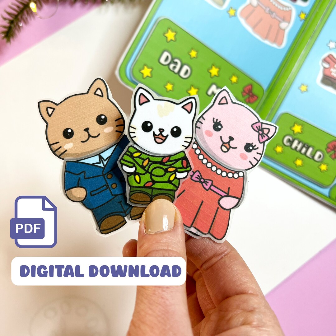 Printable Paper Doll Cat Christmas Paper Doll for Toddler Dress up Doll ...