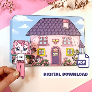 Kitty Dollhouse Printable Paper doll busy book Preschool Printable activities for kids printable dollhouse Toddler Activity quiet book