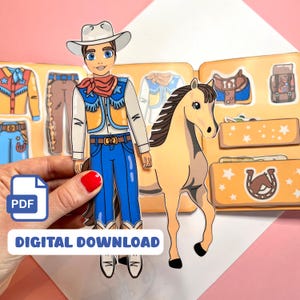 Libro di attività da cowboy / Bambola di carta stampabile per ragazzi / Attività di libri tranquilli per bambini Giocattoli fai da te per bambini Regalo per bambini / Giocattoli stampabili per ragazzi
