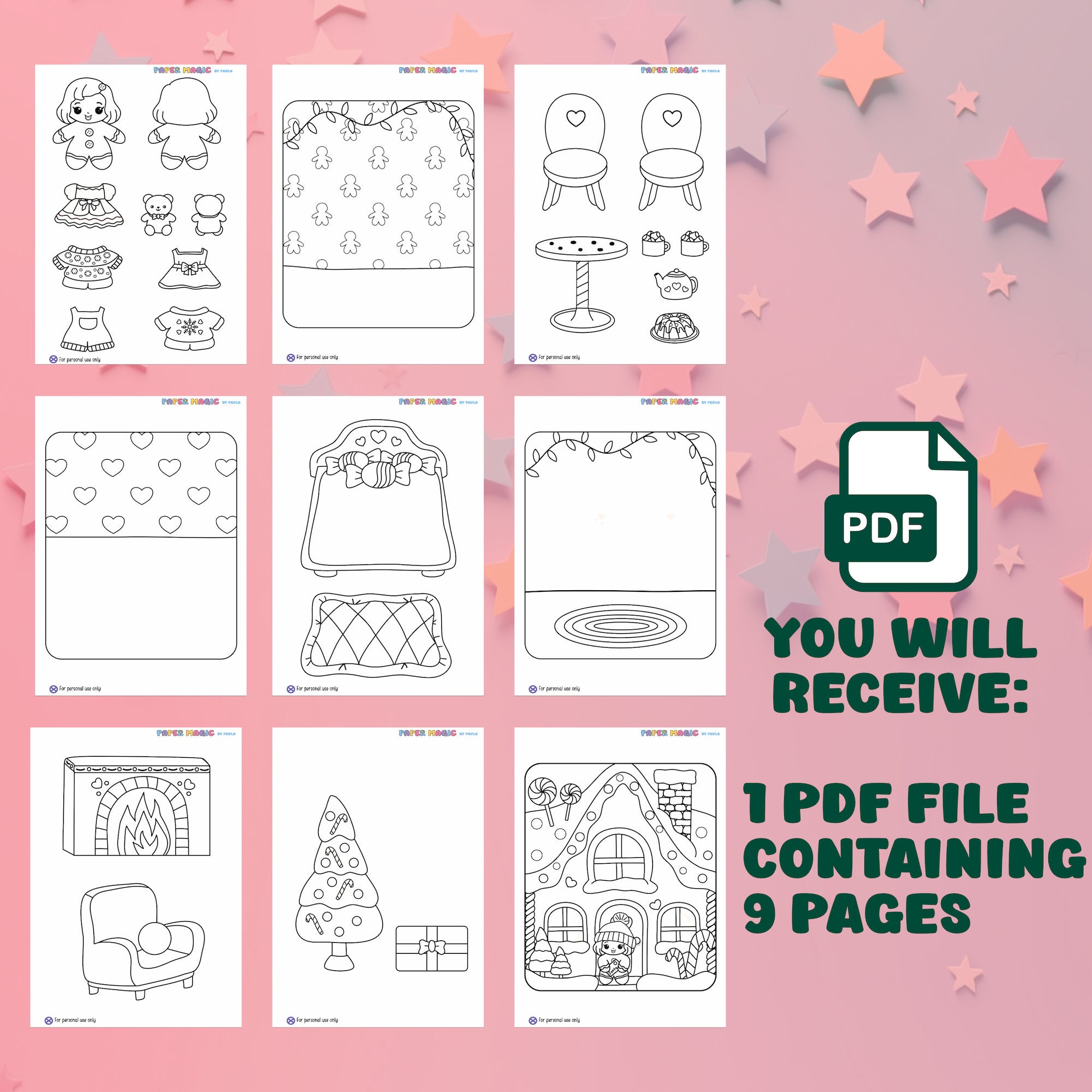 Christmas Coloring Pages Paper Doll House Coloring Pages Dress - Etsy