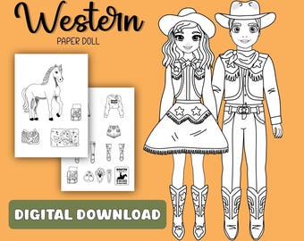 Dibujos para colorear de muñecas vaqueras y vaqueras: Actividad del Viejo Oeste (Descarga digital)